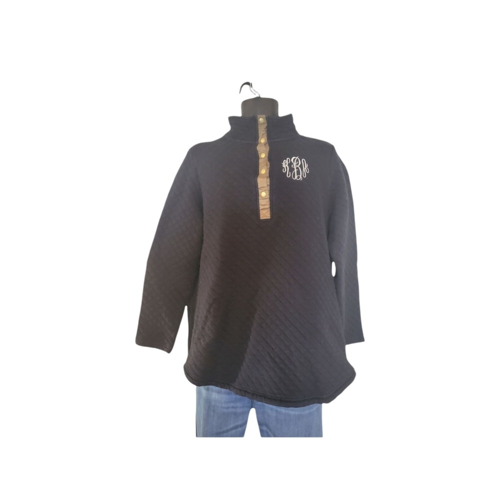 Marley‎ Lilly Womens Size XL Quilted Black Long Sleeve Pullover Monogrammed Top